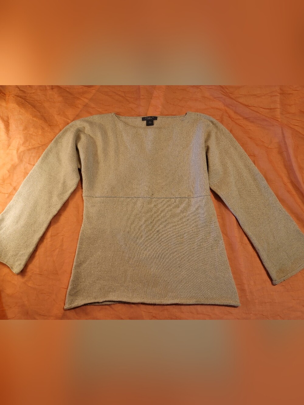 Ann Taylor Metallic Beige Crewneck Cashmere Sweater